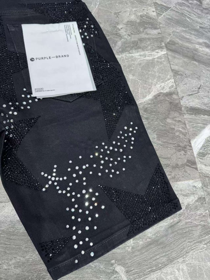 1:1 quality version Snowflake Star Full Diamond Denim Shorts 2 colors 29080455
