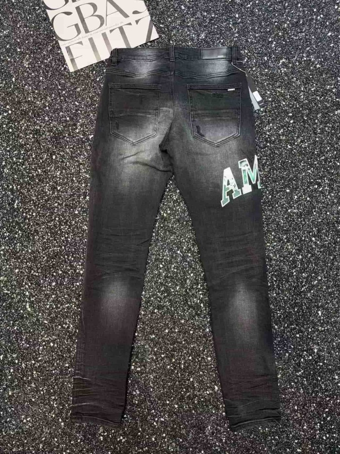 1:1 quality version Gradient Green Logo Embroidery Ripped Jeans 29080645