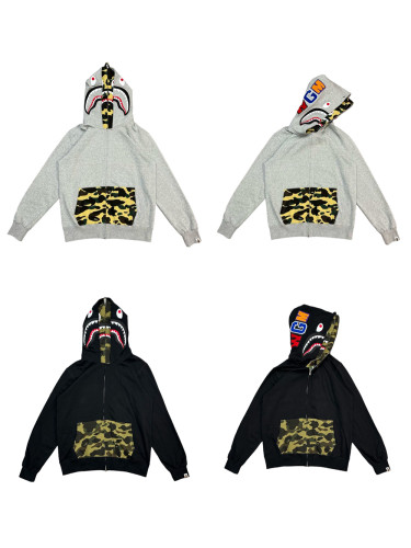 1:1 quality version 28367261 Camouflage Patchwork Double-Headed Shark Zipper Hoodie 2 colors