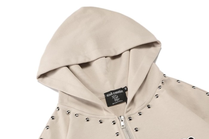 Gothic Letter Patch & Metal Rivets Full Zip Hoodie 2 colors 29107708