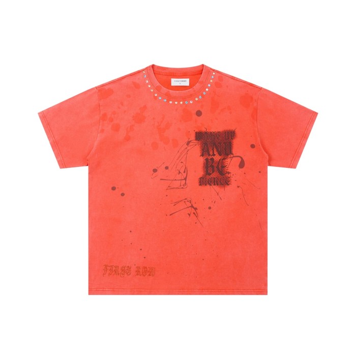 Blood Stain Skull Rhinestone Print Washed Tee 29054097