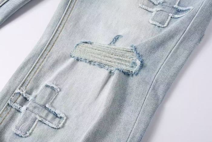 1:1 quality version Cross Bandage Embroidery Ripped Jeans 29080461