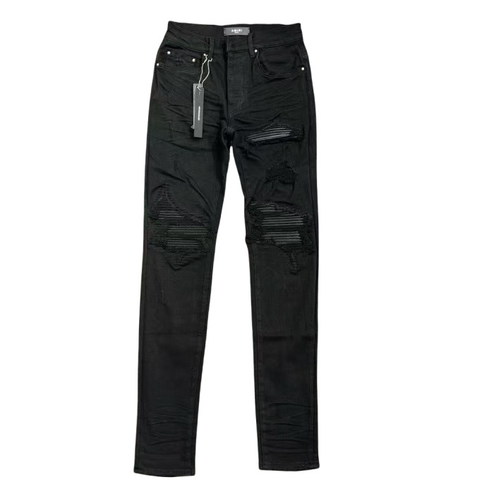 1:1 quality version 28311358 MX1 Black Leather Ripped Jeans