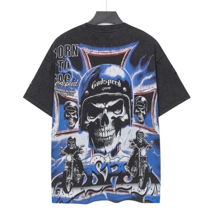 Helmet skull motorcycle cross black and brown dual-color vintage T-shirt 2 colors 29051376