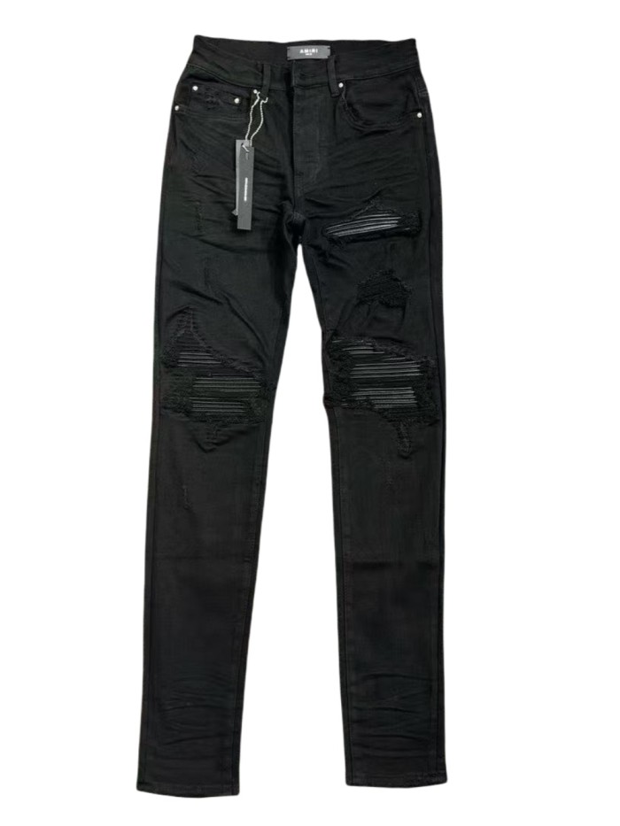 1:1 quality version 28311358 MX1 Black Leather Ripped Jeans
