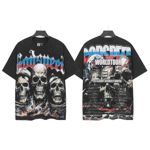 World Tour Three Skulls Black and Army Green Dual-Color Distressed T-Shirt 2 colors 29053372