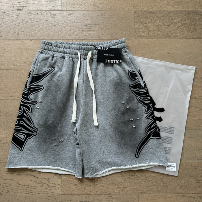 Ragged-edge, loose-fitting, five-inch gray sweatpants with drawstrings, casual shorts 29069002