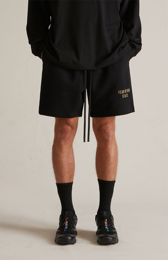 Loose-fitting, drop-crotch, five-inch casual shorts with contrasting side letter embroidery 4 colors 29060838