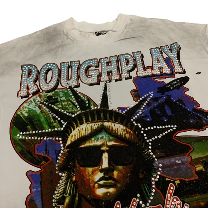 Statue of Liberty Head Hotfix Rhinestone Print Washed Version Tee 28572229