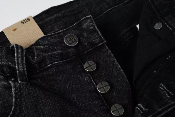 1:1 quality version High Street Style Black and Grey Distressed Ripped Denim Shorts 29032750