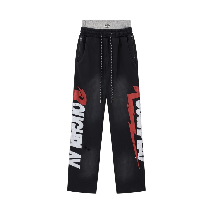 Vintage Washed Letter & Lightning Print Elastic Waist Sweatpants 2 colors 29068979
