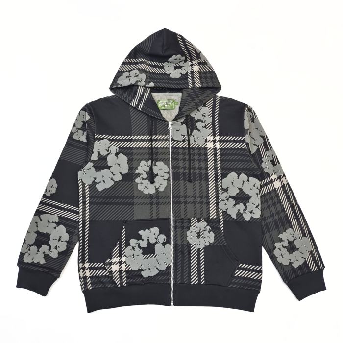 1:1 quality version Houndstooth Cotton Fleece Zipper Hoodie & Pants Set 3 colors 28566172