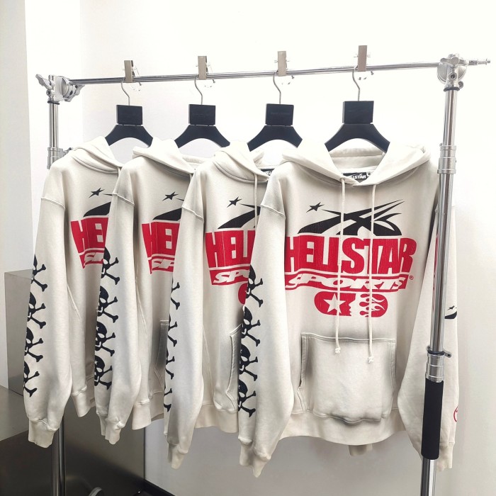 [Big & Tall for weights up to 260 lbs]1:1 quality version Beige Skull Slogan Logo Hoodie & Sweatpants Set with NFC tag