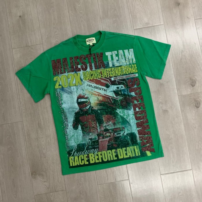 Racing Team Slogan Rhinestone Print Washed Tee 29064541