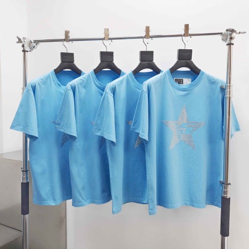 [Big & Tall for weights up to 220 lbs]1:1 quality version Large Pentagram Rhinestone Light Blue Print Tee 29045593