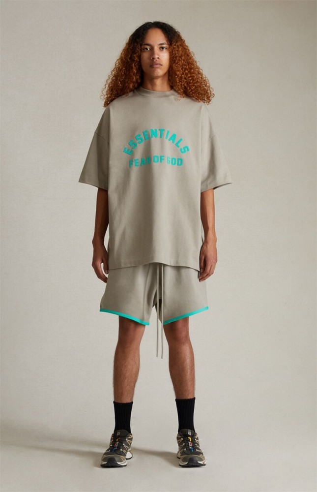 [Big & Tall for weights up to 220 lbs]1:1 quality version Silicone Arc Letter Tee & Rubber Label Patchwork Colorblock Shorts Set