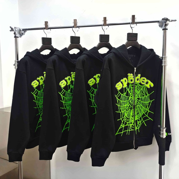 [Big & Tall for weights up to 220 lbs]1:1 quality version Green Letter Rhinestone Zipper Print Hoodie 28971640