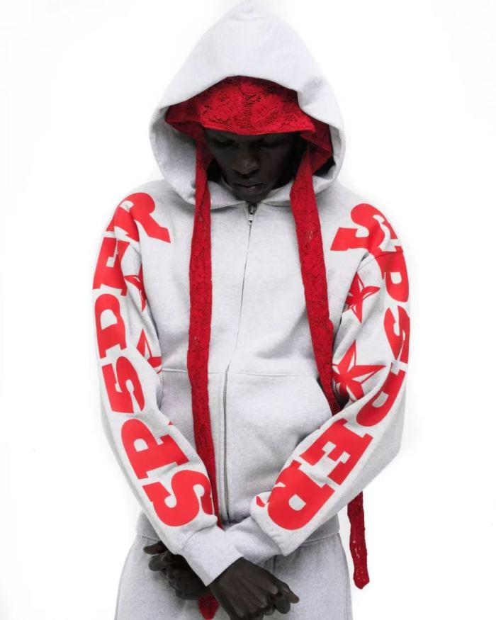 [Big & Tall for weights up to 220 lbs]1:1 quality version Red Letter Print Zipper Hoodie & Pants Set 28692870