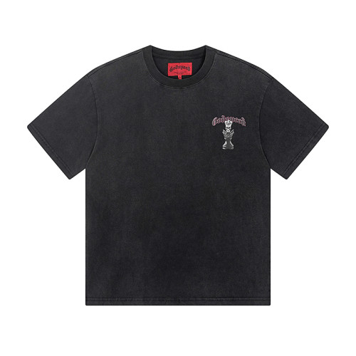 Crown Skull Chess Piece Distressed Washed Double-Sided Printed Short-Sleeve T-Shirt 29044590