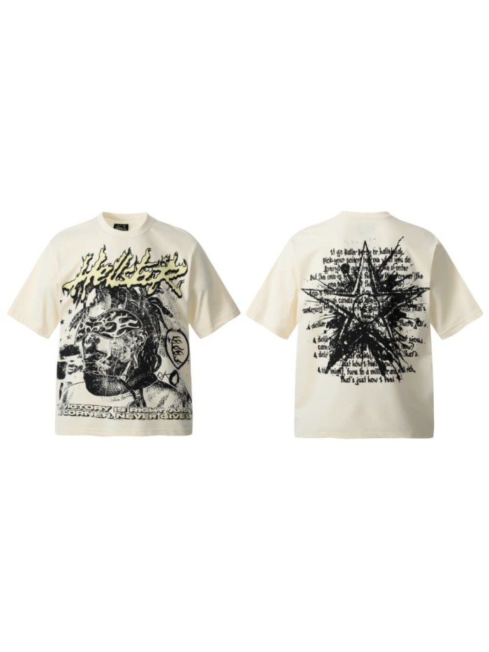Flame Mask Figure Print Washed Tee 29090189