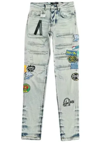 1:1 quality version Badge Embroidered Patch Slim-Fit Jeans 28495509