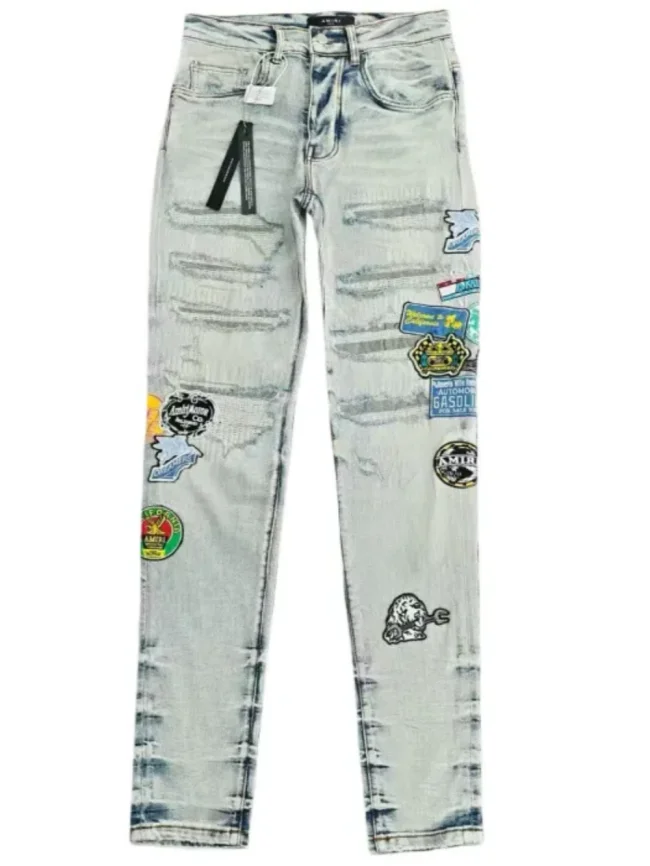 1:1 quality version Badge Embroidered Patch Slim-Fit Jeans 28495509