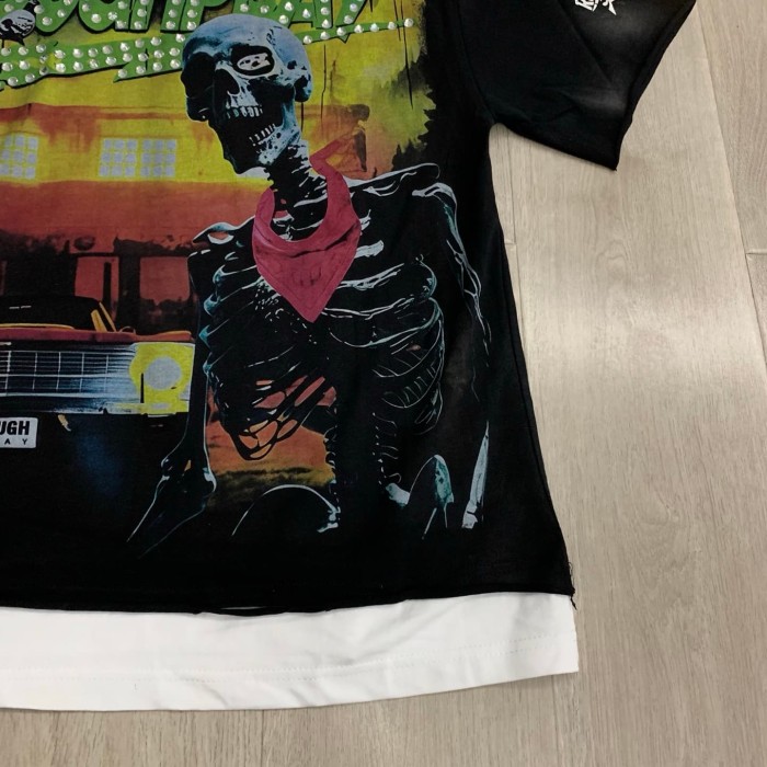 Oversized Washed Black Streetwear with Roughplay Skull & Car Graphic Print T-Shirt 29069051