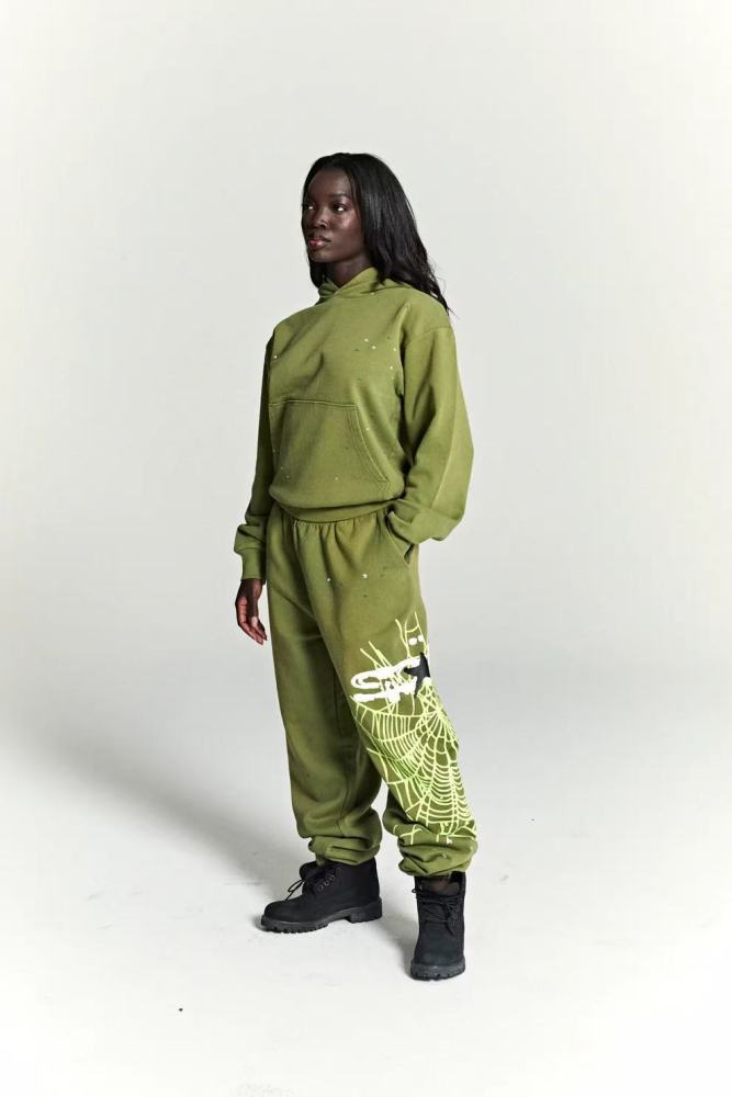 1:1 quality version 28303713 Hood Spiderweb Print Washed Version Hoodie & Pants Set 2 colors