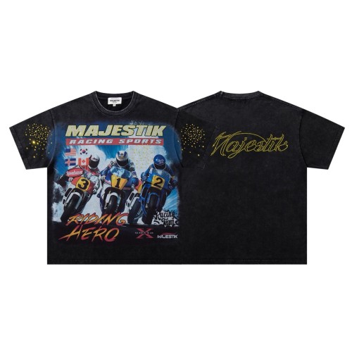 Motorcycle Racing Hero Slogan Rhinestone Print Washed Tee 29065106