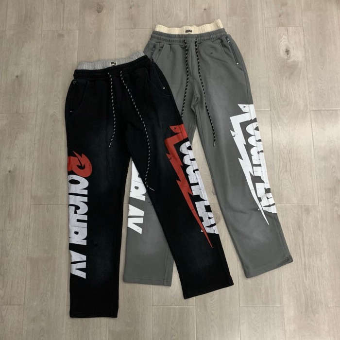 Vintage Washed Letter & Lightning Print Elastic Waist Sweatpants 2 colors 29068979