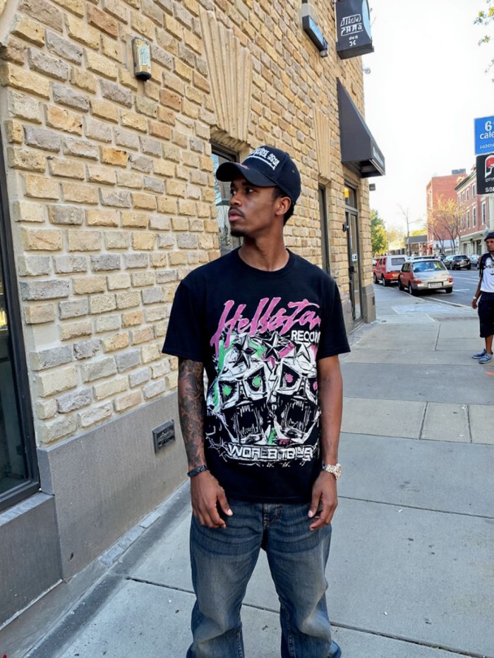 Color-blocked Double-headed Skull Print Washed Tee 29092404