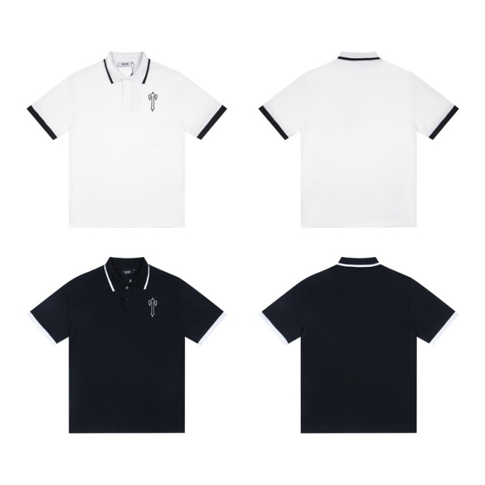 American Street Style Black Contrast Trim Embroidered Logo Polo Shirt 2 colors 29080230