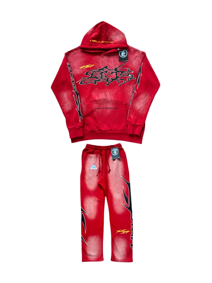 28367333 HS Letter Print Washed Version hoodie & pants set