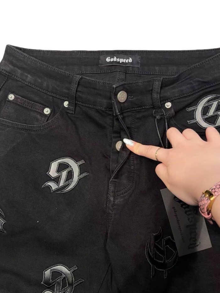1:1 quality version Leather G Logo Embroidered Frayed Edge Washed Denim Shorts 3 colors 28972576