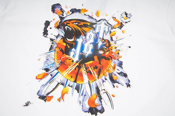Urban Streetwear Tee with Fire Burst Tiger Art & Back Gothic Text Print T-Shirt 2 colors 29077292