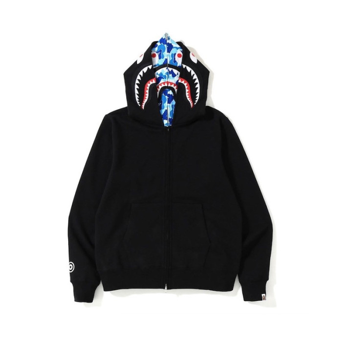 Two-Tone Camouflage Double-Hooded Fleece-Lined Shark Hoodie 3 colors 28602582