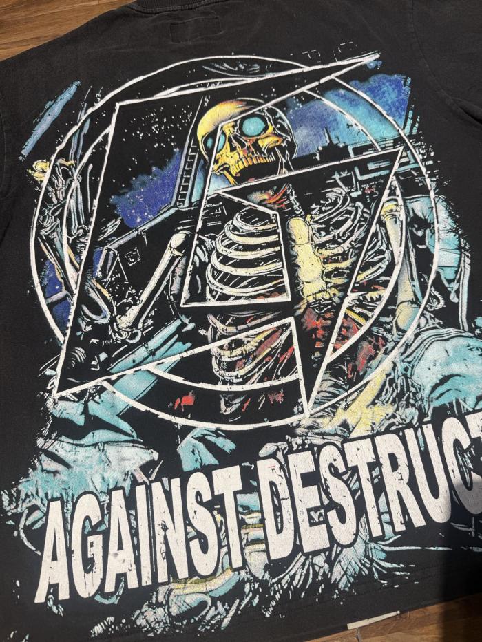 Racing car skeleton double-sided printed vintage washed T-shirt 29038204