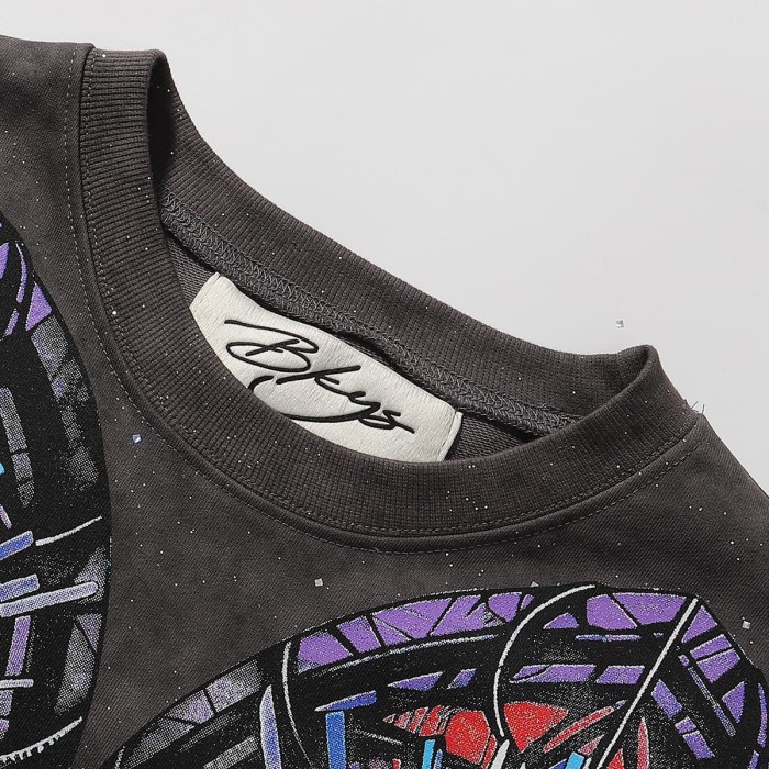 Stained Glass Jesus Splash Ink Rhinestone Print Washed Tee 28874563