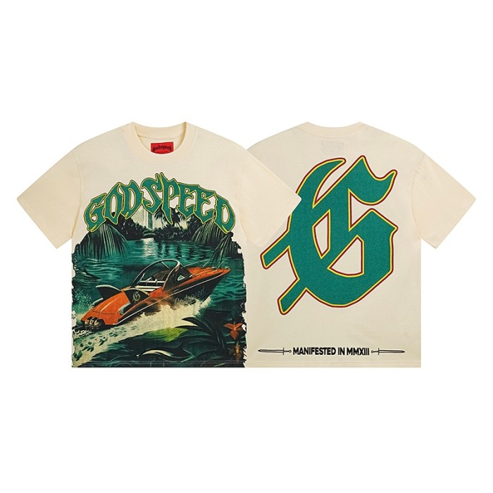 Jungle Speedboat Beige Double-sided Printed Short-sleeved T-shirt 29039415