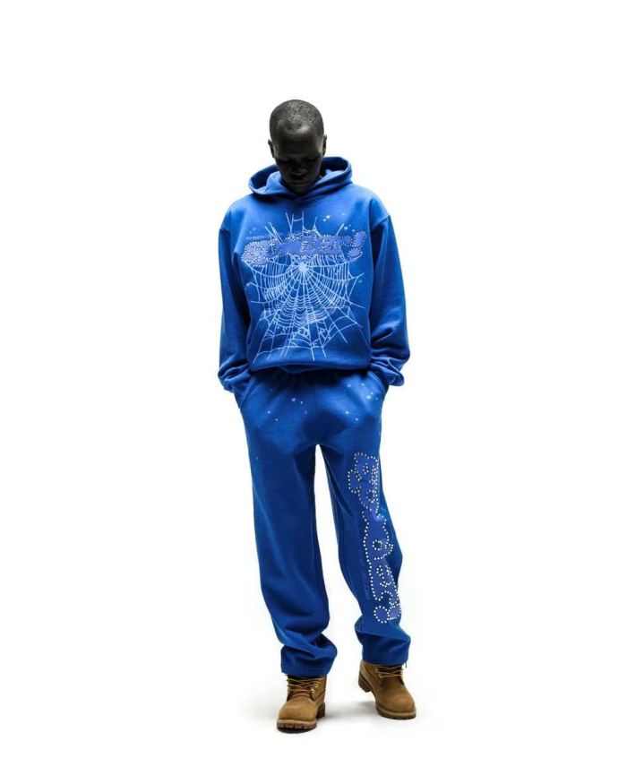 [Big & Tall for weights up to 220 lbs]1:1 quality version Rhinestone Blue Letter Royal Blue Print Hoodie & Pants Set 29045597