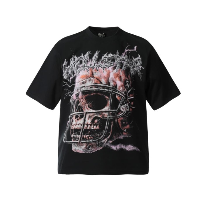 Football Helmet & Skull Print Washed Tee 29090175