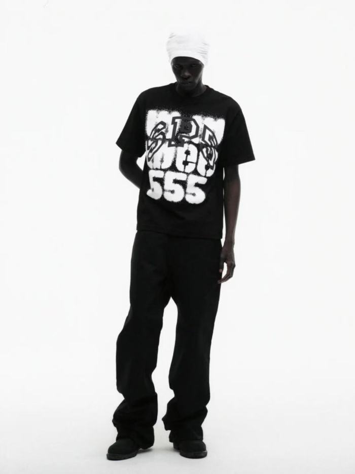 [Big & Tall for weights up to 220 lbs]1:1 quality version Black Layered with White Letter Print Tee 28620255