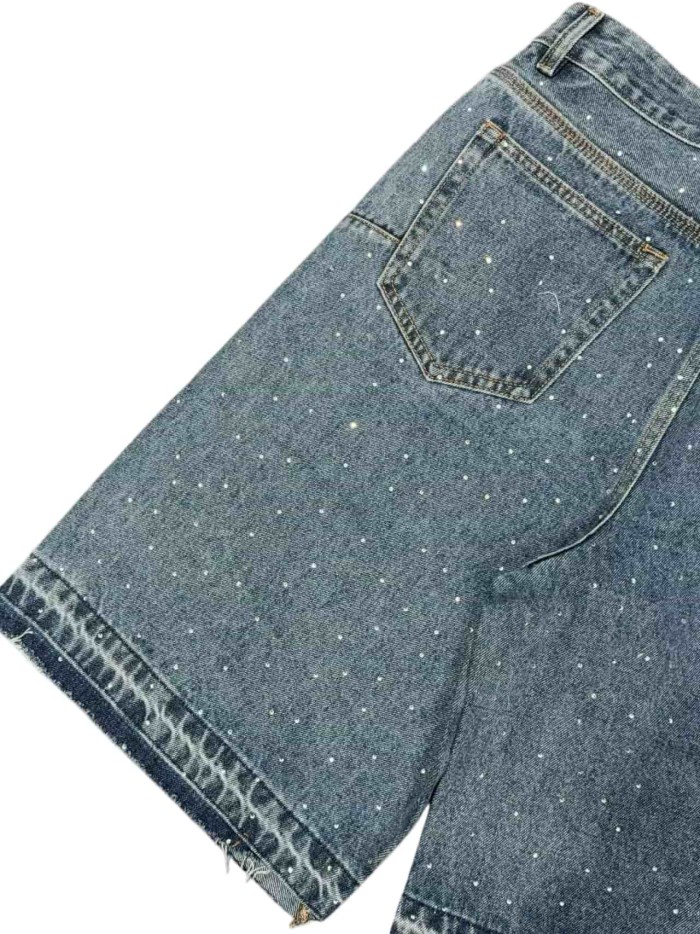 1:1 quality version Heavy Craft Cross Rhinestone Frayed Denim Shorts 28972583