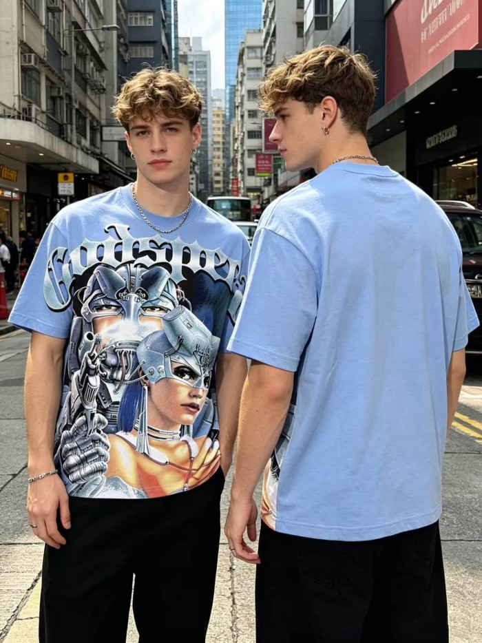 Cyber Twin Female Robot Print Washed Tee 2 colors 29098144