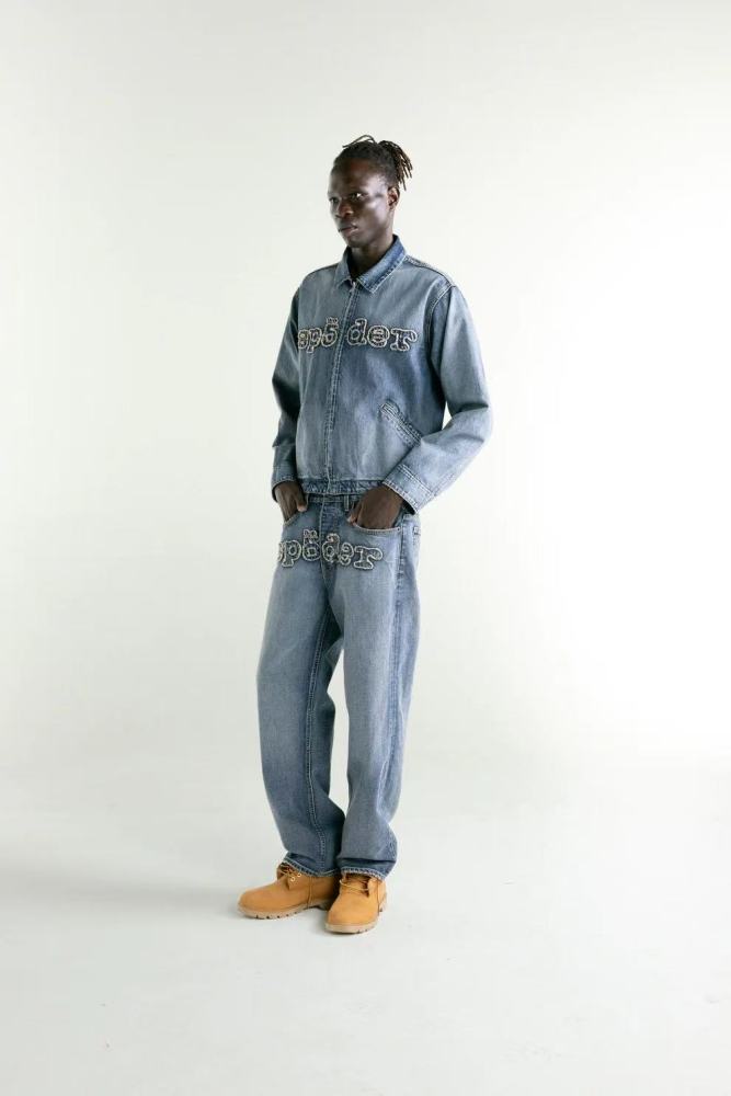 [Big & Tall for weights up to 220 lbs]1:1 quality version Patchwork Embroidery Denim Zipper Jacket & Jeans Set 28576449