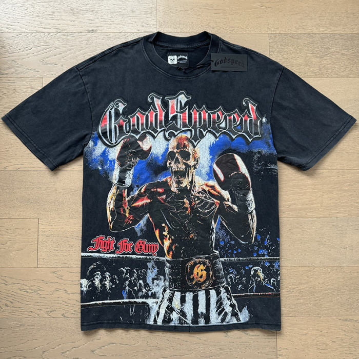 Boxing skeleton G black short-sleeved T-shirt with vintage effect 29046920