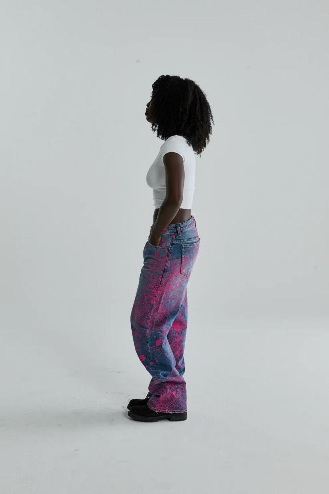 [Big & Tall for weights up to 220 lbs]1:1 quality version Full-Print Pink Spiderweb Denim Jeans 28572240