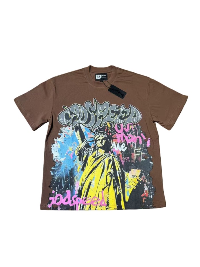 Statue of Liberty Graffiti Letter Print Washed Version Tee 3 colors 28747560