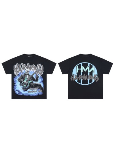 Blue Flame Skull Electric Guitar Rhinestone Print Tee 29077651