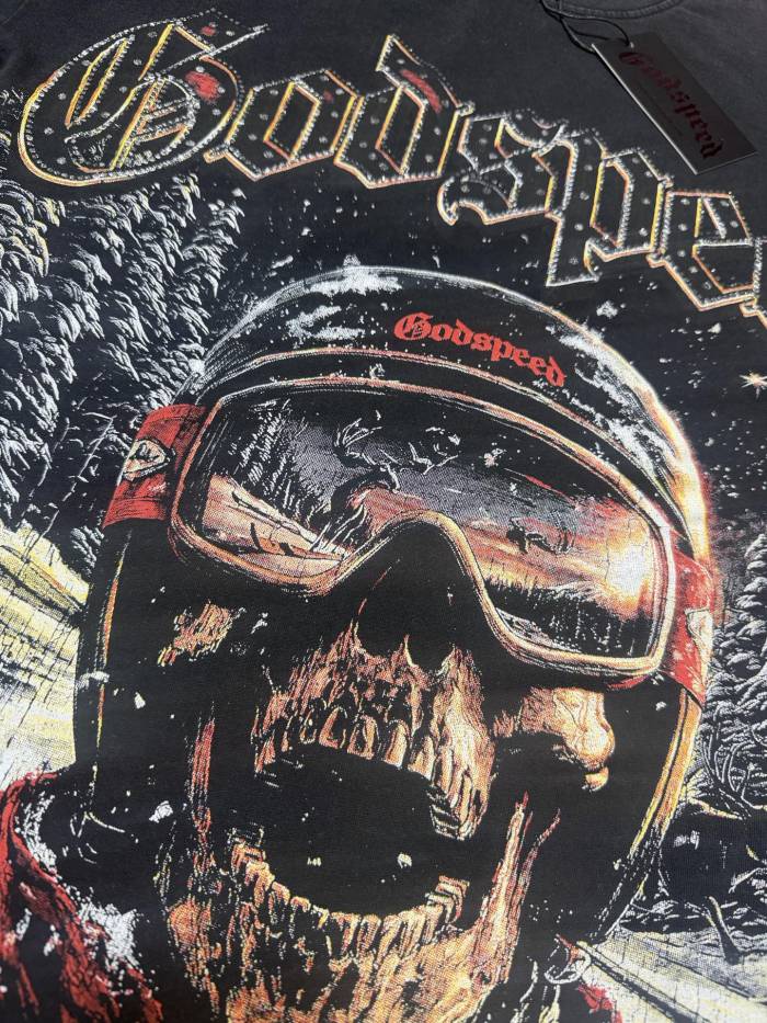 Vintage snow skiing skeleton distressed washed print T-shirt 29051358